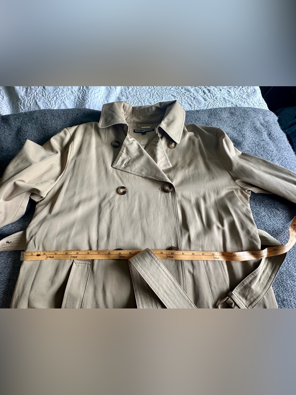 Karl Lagerfeld Gabardine Rushed Sleeve Trench Coat NWT - Picture 16 of 17